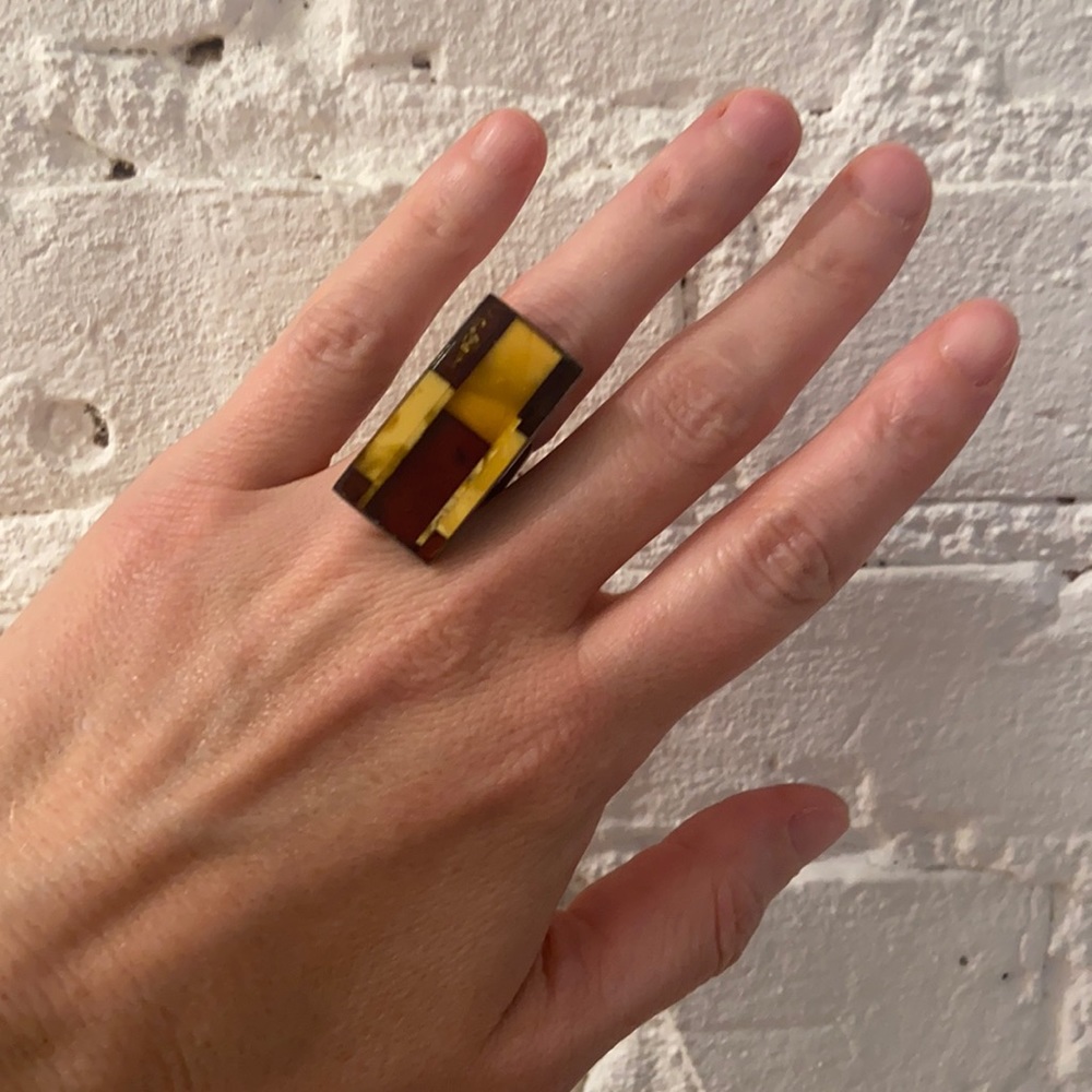 Patchwork Amber Sterling cocktail ring 6.5/7